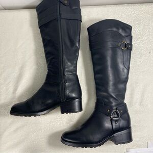 Fabianelli Italian Black Boots Women Size 6 Leather Knee High Harness Motorcycle